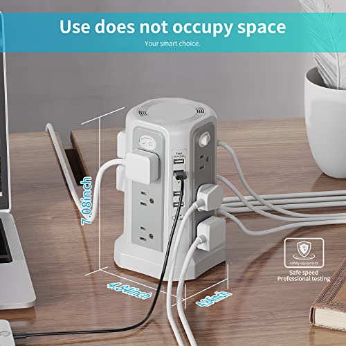 Surge Protector Power Strip Tower with USB C Port(PD18W),10FT Extension