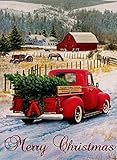 Dyrenson Home Decorative Merry Christmas Garden Flag, Xmas Quote House Yard Flag with Red Truck, Burlap Rustic Winter Garden Yard Decorations, Vintage Seasonal Outdoor Flag 12 x 18 for Holiday