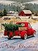 Dyrenson Home Decorative Merry Christmas Garden Flag, Xmas Quote House Yard Flag with Red Truck, Burlap Rustic Winter Garden Yard Decorations, Vintage Seasonal Outdoor Flag 12 x 18 for Holiday