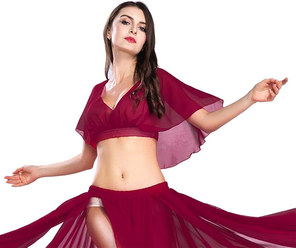 ROYAL SMEELA Belly Dance Top Sexy Dance Chiffon Top Belly Dancing Costume Women Dancer Practice Performance Candy Color Crop Tops Women Belly Dancing Clothes V-Neck Practice Top - Image 5