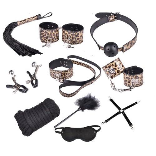 Brightdeal 10pcs Leopard Ultimate Pleasure Fetish Kit Sm Bondage Restraints + Brightdeal Never Give up Bracelet... image