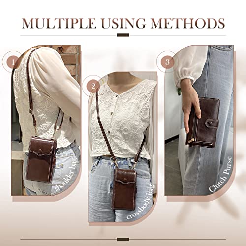 YOVIEE Small Crossbody Bags For Women,Multi-Function Cell Phone Shoulder Bag,Clutch Purse Handbags RFID Wristlet Wallet,Large Capacity Card Holder - Coffee