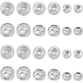 Beebeecraft 60Pcs 3 Sizes Stopper Beads 925 Sterling Silver Plated Brass with Rubber Inside Loose Adjustable Slider Beads for Jewelry Making Bracelet 4/6/7mm