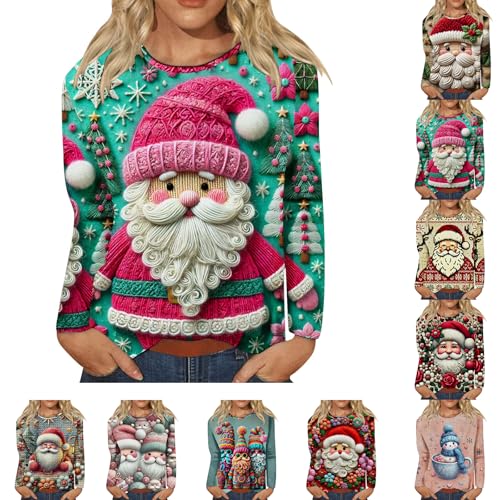 Christmas Jumpers for Women UK Women's Christmas Jumpers Xmas Print Ladies Tops Funny Pullover for Women Classic Long Sleeve Crew Neck Sweatshirt