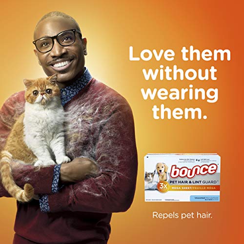 Bounce Pet Hair and Lint Guard Mega Dryer Sheets for Laundry, Fabric