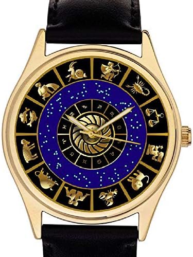 Beautiful Midnight Blue & Gold Astrology Zodiac Circle Collectible Art Wrist Watch