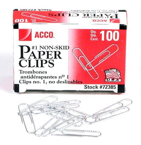 Acco 72385 Nonskid Economy Paper Clips, Steel Wire, No. 1, Silver, 100/Box, 10 Boxes/Pack (ACC72385) by ACCO Brands