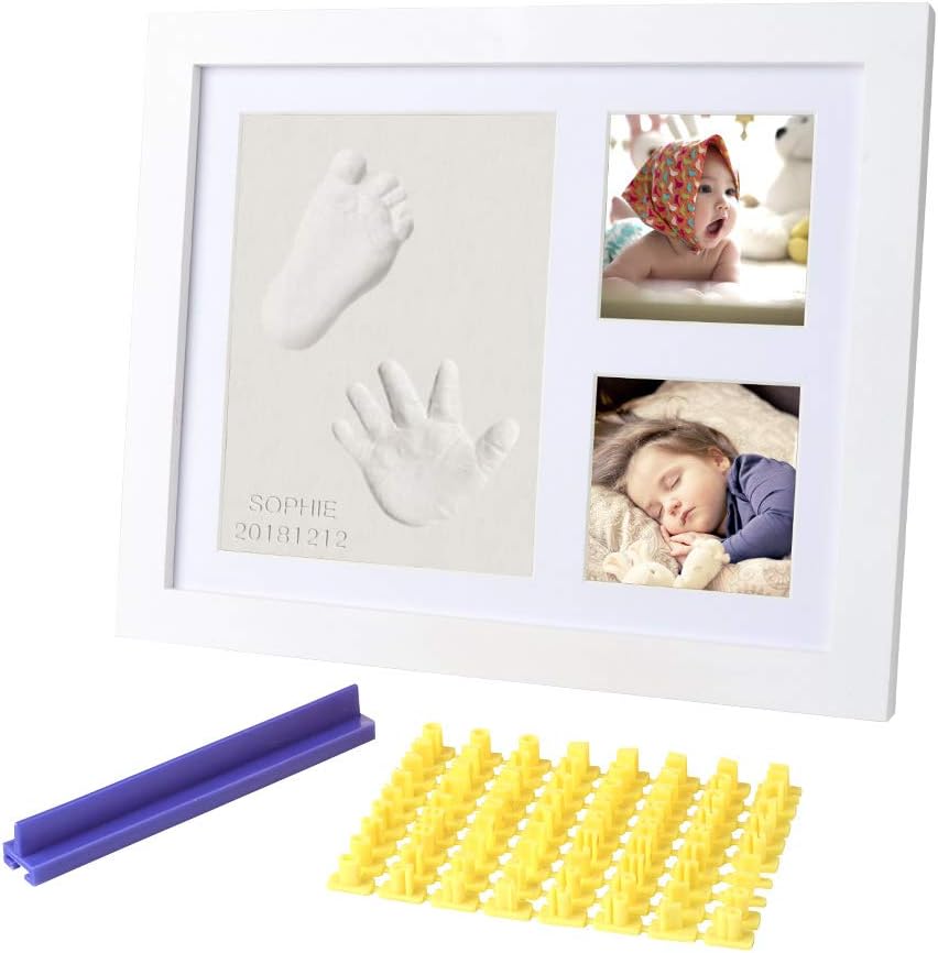 Baby Hand and Footprint Kit, Handprint Picture Frame for Newborn Girls and Boys, Registry for Shower Gift, Photo Keepsake for Desktop or Wall Decoration (White)