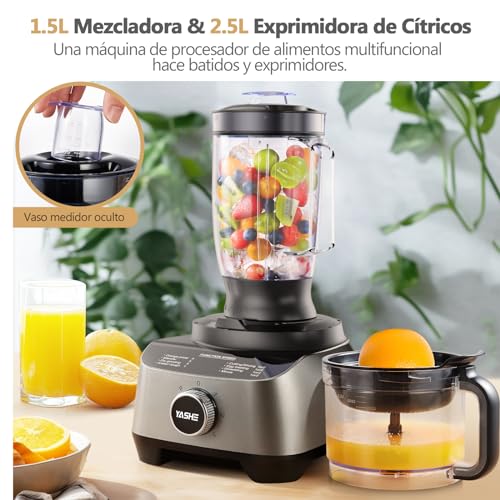 YASHE Multifunctional Food Processor – Mixer, Chopper, Juicer, Kneader, Slicer, Slicer and Grater with 2.5L Bowl and 1.5L Whisk Cup, 3 Speeds with Pulse Function