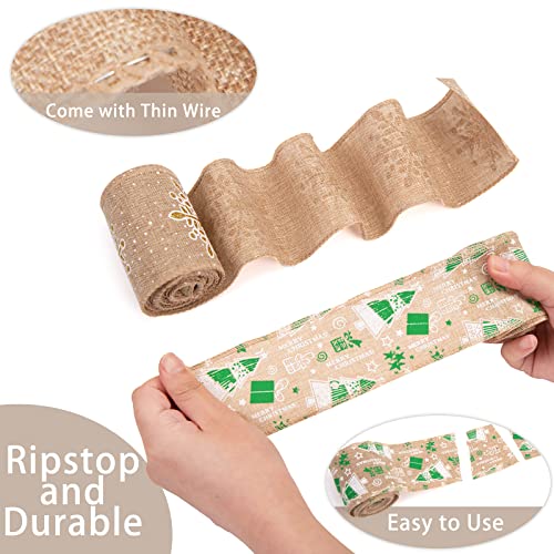 TOXOY Burlap Ribbons, 6 Rolls Jute Ribbons Christmas Ribbons Wired Ribbons 20 Yards for Crafts Gift Wrapping Decor