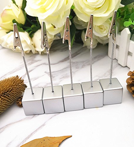 Table Number Holder Name Place Card Holder Memo Clip Holder Stand Note Holder Pictures Card Paper Menu Clip (Silver) (10PCS) - Thumbnail 4