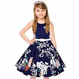 Girl’s Classy Audrey 1950s Vintage Rockabilly Swing Party Dress With Belt by HBB (Girl's 11/12, Blue Bouquet)