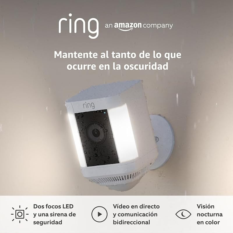 Câmera anelar plus com luzes e bateria (spotlight cam plus) | câmera de vigilância externa wifi com vídeo hd 1080p, comunicação bidirecional, visão noturna e refletores led | ring protect 30 dias grátis