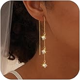 SLOONG Dangle Earrings for Women, Long Hanging Chain Earrings Trendy Hypoallergenic Dangling CZ Pearl Threader Earrings for Women Jewelry