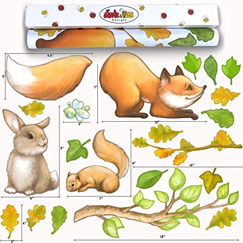 Woodland Animals Peel and Stick Wall Decals for Kids Room Decor. Forest Creatures Wall Stickers for Wall Decor. (Fox, Squirrel, Bunny)
