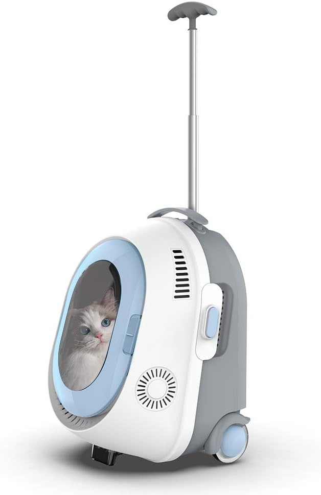 Awpland Cat Carrier Backpack with Wheels, Space Capsule Ventilate Transparent Kitty Rolling Bag with Fan & Light, Airline-Approved Pet Stroller with Soft Padded for Travel, Hiking and Outdoor : Pet Supplies