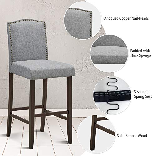 COSTWAY Bar Stool Set of 4, 29 Inch Upholstered Bar Stools with S