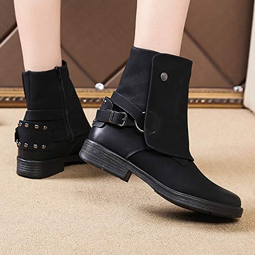 Hunzed Women Shoes Vintage Suede Casual Zipper Leather Girl's Boots (Black, 7.5 M US) - Thumbnail 4