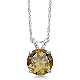 Gem Stone King 14K White Gold Whiskey Quartz Pendant Necklace for Women | 1.25 Cttw | Gemstone Birthstone | Round 7MM | With 18 Inch Chain