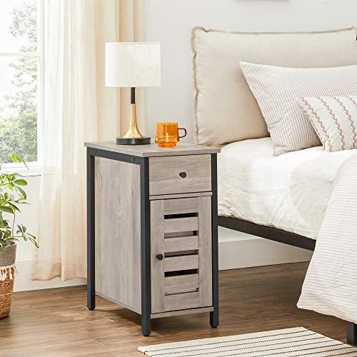 VASAGLE Lowell Narrow Side Table, Nightstand with Drawer, Shutter Door