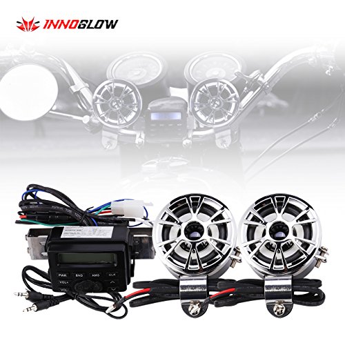 INNOGLOW Motorcycle Stereo Speakers Waterproof Handlebar Mount MP3 Music Player Audio Radio Amplifier System for Honda VT ATV Shadow Spirit Velorex Deluxe 600 750 1100