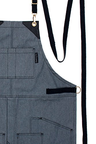 Under NY Sky Cargo Apron - Comfort Stretch - Gray Denim - Black Leather