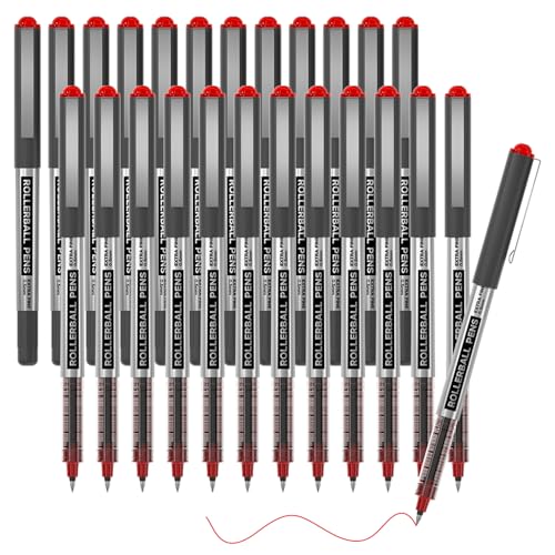 Shuttle Art RollerBall Pens, 25 Pack Red Fine Point Roller Ball Pens, 0.5mm Liquid Ink Pens for Writing Journaling Taking Notes School Office