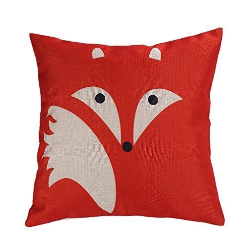 LeiOh Decorative Cotton Linen Square Printed Unique Red Fox Pattern Throw Pillow Cover