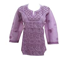 Mogul Womens Tunic Top Women's Kurta Embroidered Purple Boho Blouse S/M