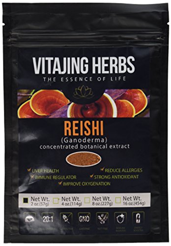 Organic Red Reishi Mushroom Extract Powder (2oz-57gm) 20:1 Concentration (Ganoderma Lucidum, Lingzhi) Pure Wildcrafted, Certified Organic, Vegan, Non-GMO, Gluten-Free