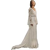 Women's Wedding Dresses Boho for Bride with Long Sleeves Plus Size Lace Beach Bridal Gowns Bohemian Wedding Gowns