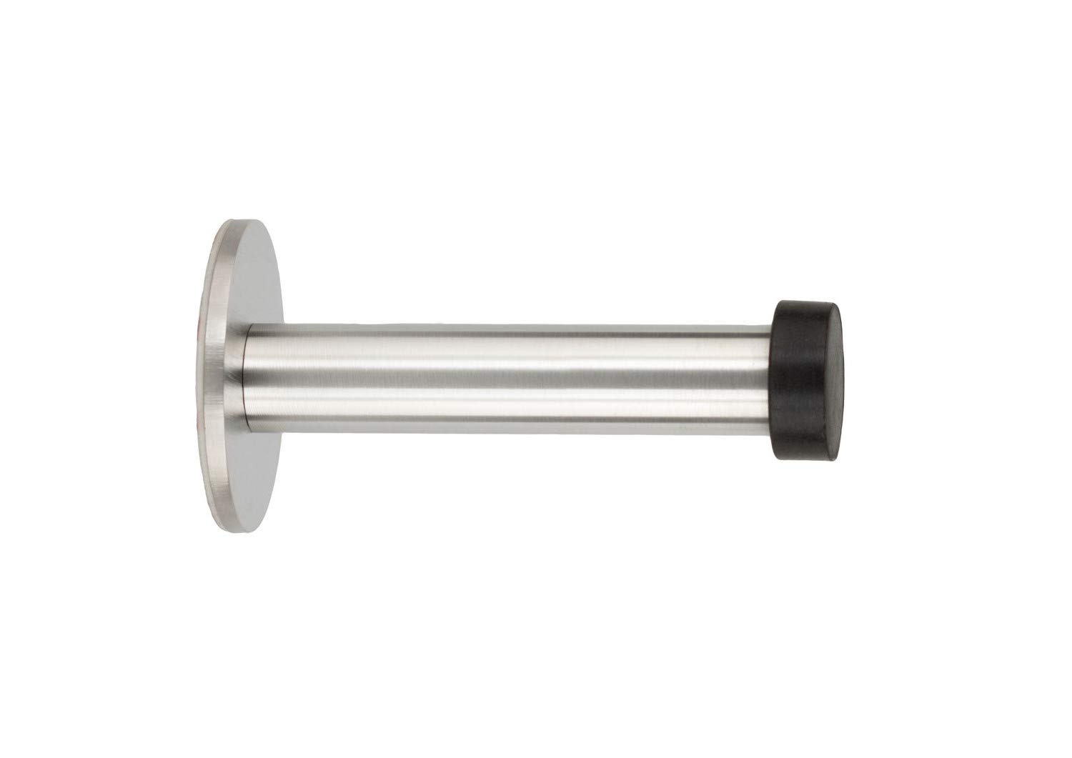 EVI Hardware | Wall Mounted Door Stop | 1.77¨x 3.54¨ | Adhesive | Stainless Steel | Satin Matte Finish | Black Natural Silicone Rubber | Mod. I-128 AD