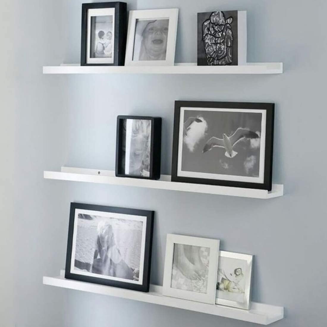 HomeZone Shelves 6 Pack White Wooden Lipped Picture Ledge Wall Shelving Floating Shelf for the Bedroom Living Room Bathroom Hall White