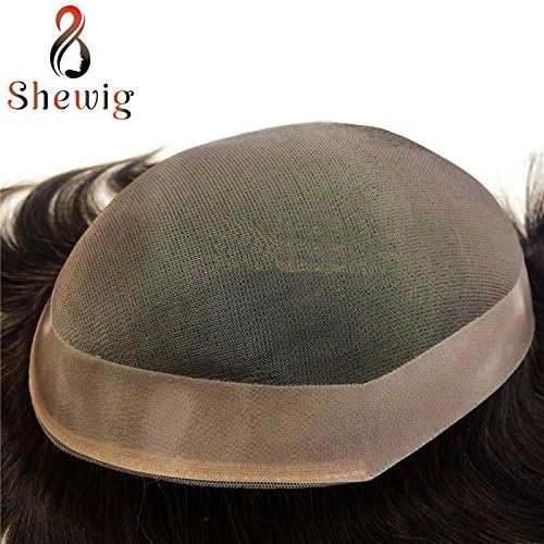 SheWig Men's Wig Fine Mono with Pu Coated all around perimeter 100% Human Hair Men's Hair pieces