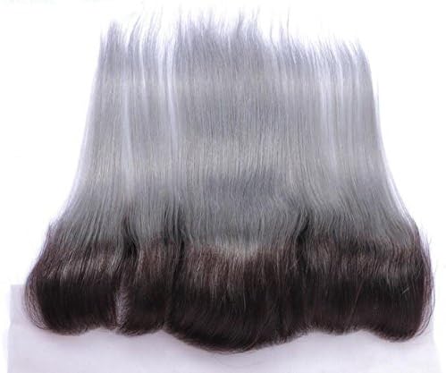 Romantic Angels Lace Frontal Closure 13ร4 Ombre Straight Free Part Closure Natural Black Silver Gray #1B/Grey (16'')