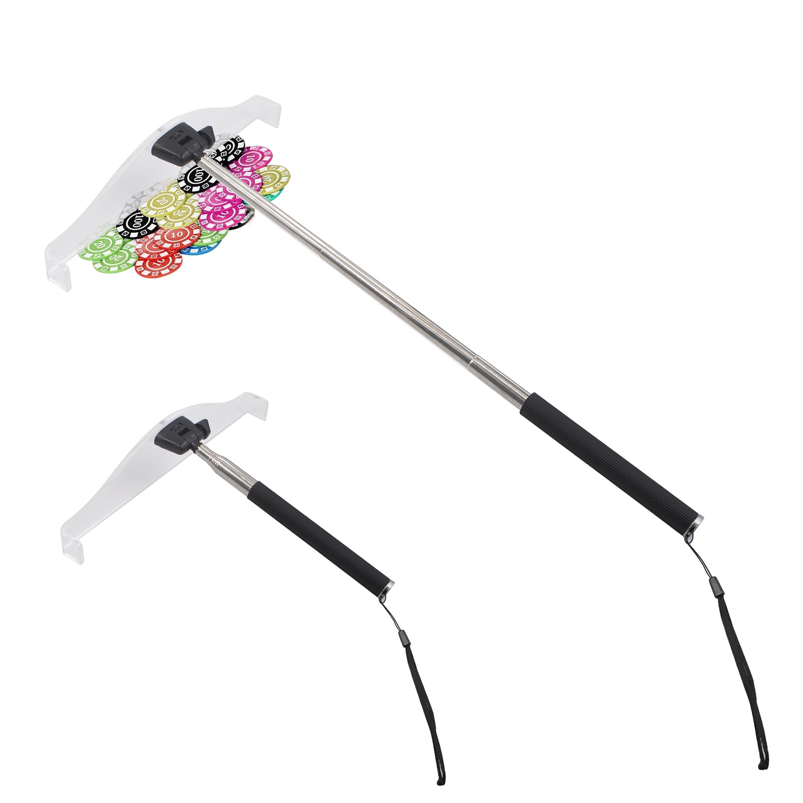 Pack of 2 Poker Chip Pusher, Telescopic Roulette Rake Collector for Card Games, Adjustable Length 22 - 95 cm, Non-Slip Handle Poker Accessories
