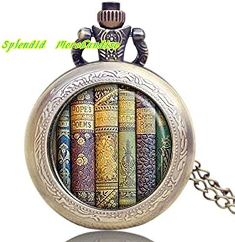 Splendid Merchandise® Shabby Bookshelf Necklace Watch , Book Pendant Watch Book Jewelry Book Jewellery Librarian Gift Book Lover Gift Book Necklace Watch