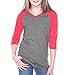 Kavio! Big Girls 7-16 Sheer Jersey Contrast V Neck Raglan 3/4 Sleeve Dark H.Gray/Watermelon S