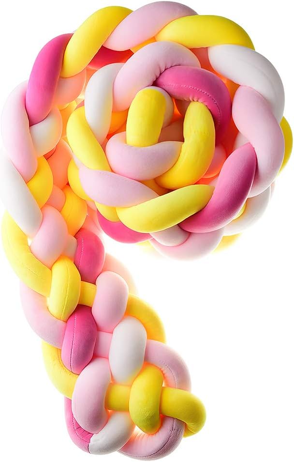 2M/3M Baby Braided Crib Bumper Knotted Plush Soft Handmade Nursery Crib Bedding Cushion Sets Decor Cradle Pillow Protective Sleep Bed Pads Newborn Gift,07,2M