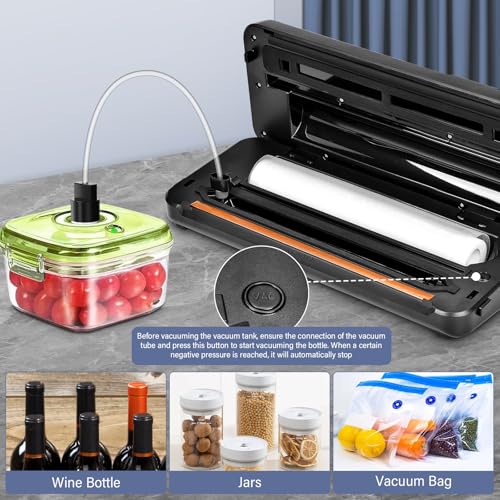 8 in 1 Vacuum Food Machine, Professional 80KPA Fast Vacuum and LED Digital Display, Storage Rolls with Cutter for Fresh Dry and Wet Food Bags (Silver)