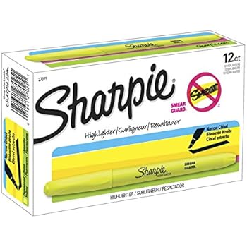 Sharpie Accent Pocket-Style Highlighters, Fluorescent Yellow , Chisel Tip, Dozen - 27025