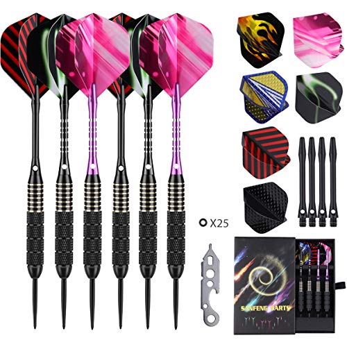 sanfeng Darts, Darts Steel Tip Set 22 Grams with 10 Black&Purple Aluminum Shafts 24 Flgihts 25 Anti-Loose Rubber O-Rings Tool Kit Case - Thumbnail 6