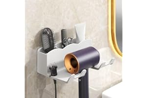 Hair Dryer Holder Wall Mount - Bathroom Hairdryer Storage Rack, Adhesive Hanging Organizer for Hair Dryer & Styling Tools (wh