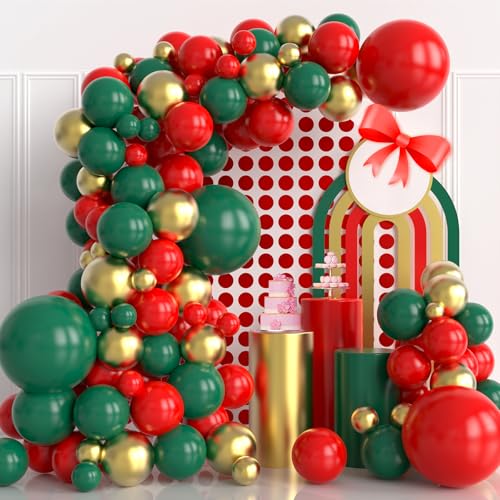 Christmas Balloons Garland Kit, 124pcs Red Green Gold Latex Balloons at Amazon