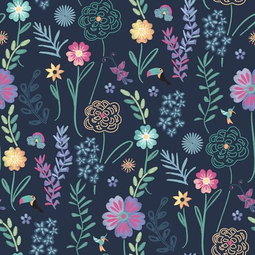 Disney Encanto Navy Embroidery Floral Peel & Stick Wallpaper by RoomMates, RMK1…