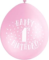 Unique Happy 1st Birthday Balloons Pack of 10 Pink & White Latex 22cm