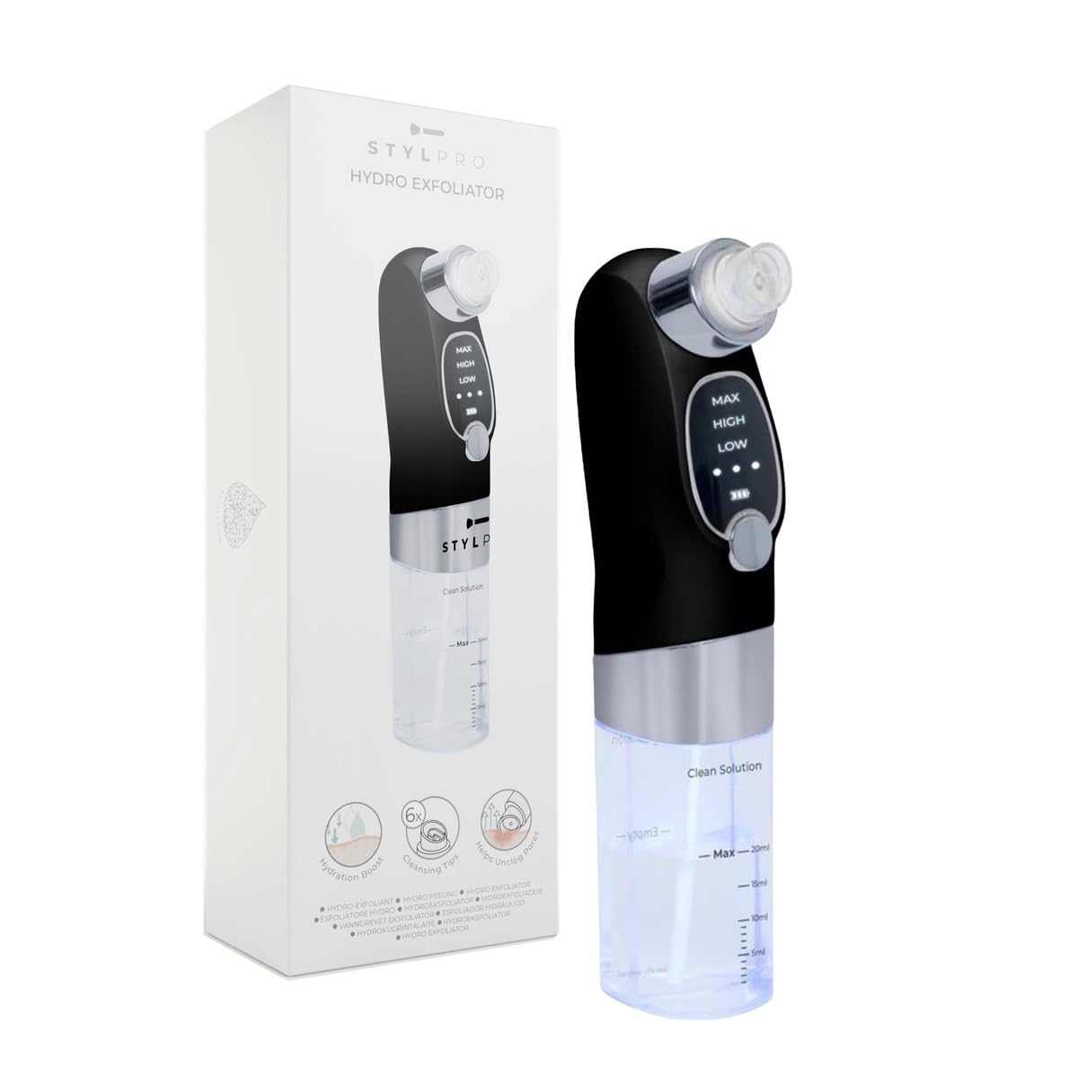 STYLPRO Hydro EXFOLIATOR - Wireless, Rechargeable Deep Pore Cleanser with Vacuum and Hydration. Removes Dead Skin, Clears Pores, Boosts Hydration, Removes Excess Oils, and Makeup Residue.
