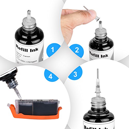 Printer Refill Ink Dye Bottles Kit for Refillable Cartridges and CISS