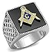 Men's Black & Silver Stainless Steel Masonic Lodge Freemason Ring Band Size 8-14