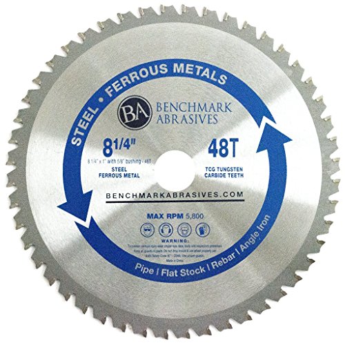 Benchmark Abrasives TCT 8 1/4 Inch Circular Saw Blade, Tungsten Carbide Tipped Metal Cutting Saw Blades for Cutting Metal, Stainless Steel, Ferrous Metals, Miter Saw Blade (8-1/4" 48 Teeth)